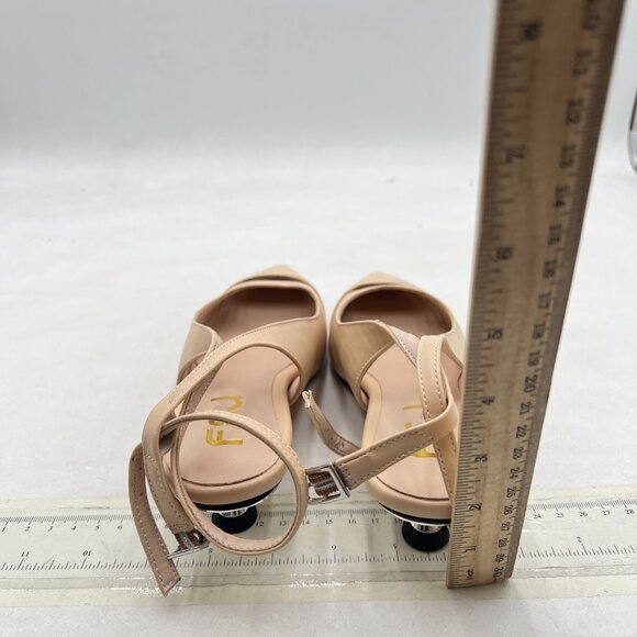 FSJ Nude Low Heel Ankle Strap Pumps Pointed Toe Slingback Sandal Elegant Shoes - Picture 5 of 8